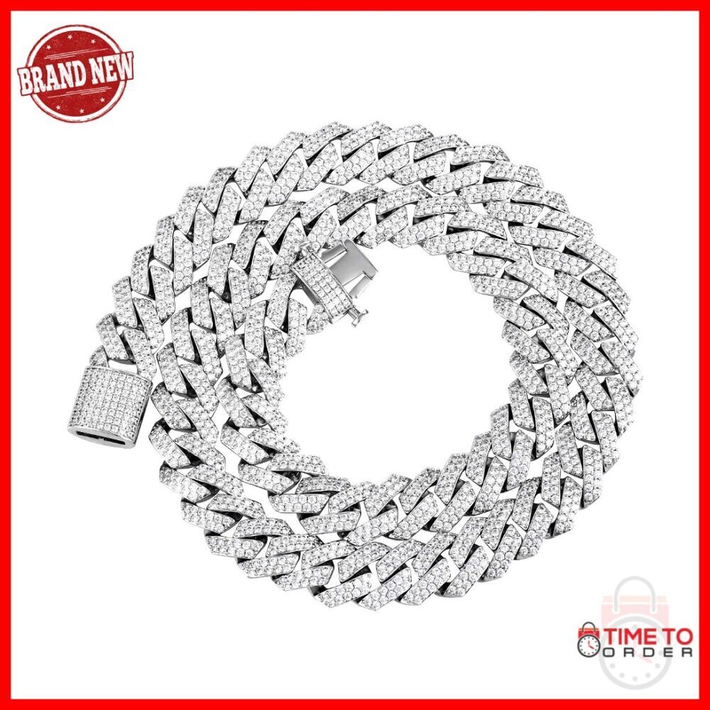 15mm Cuban Link Chain Necklace 18-24in 14K Gold Plated CZ Pave
